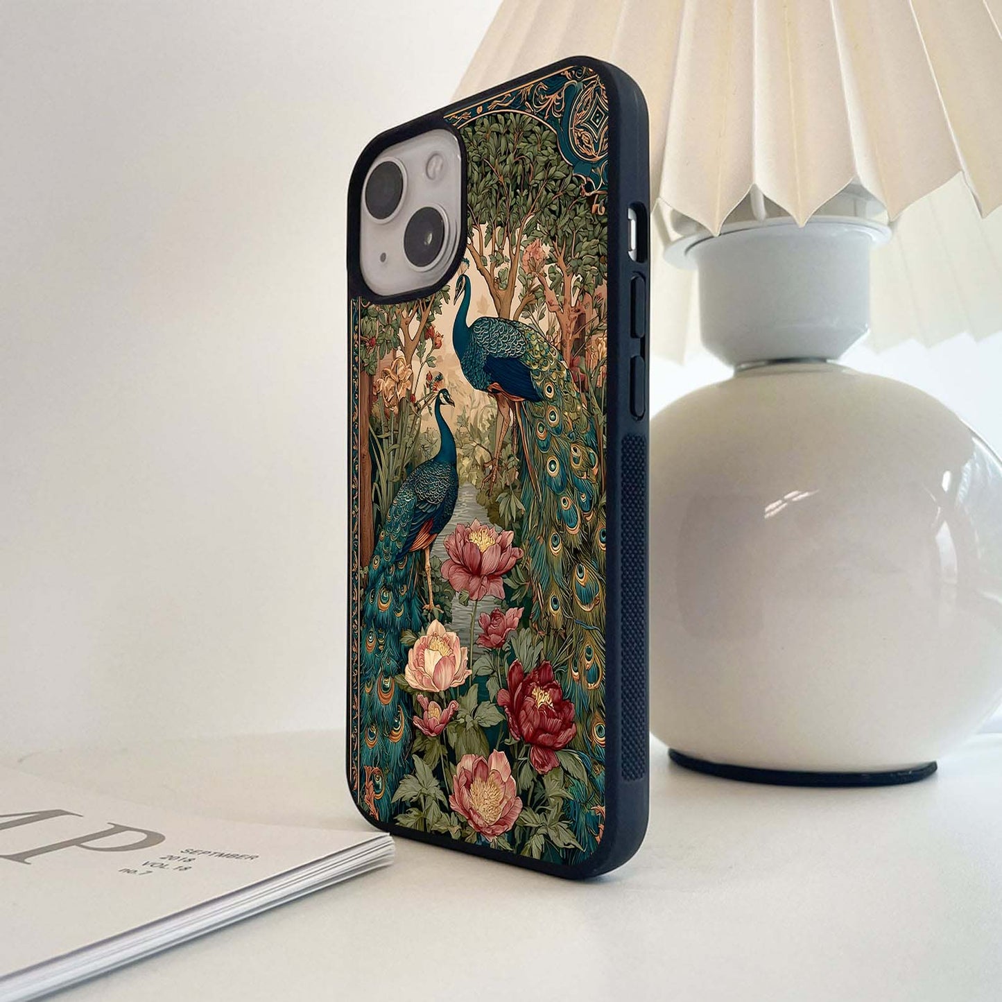 Peacock Garden Art Glass Case