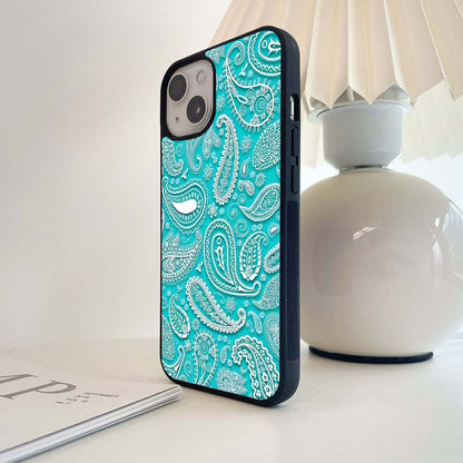 Turquoise Paisley Pattern Glass Case