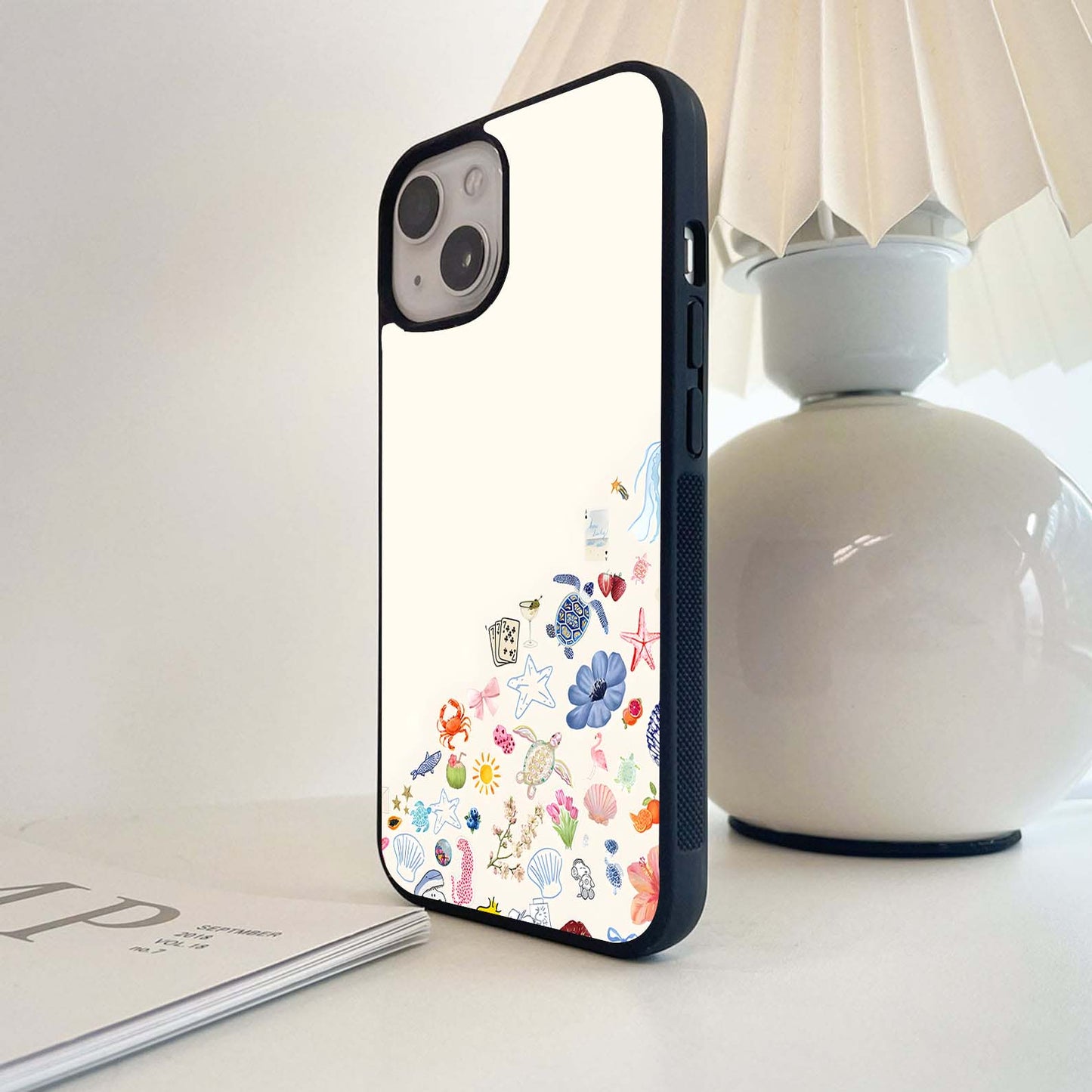 Cream with Random Stickers Glass Case