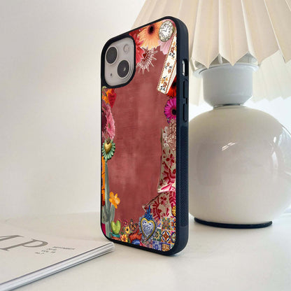 Pink Boho Floral Frame Glass Case