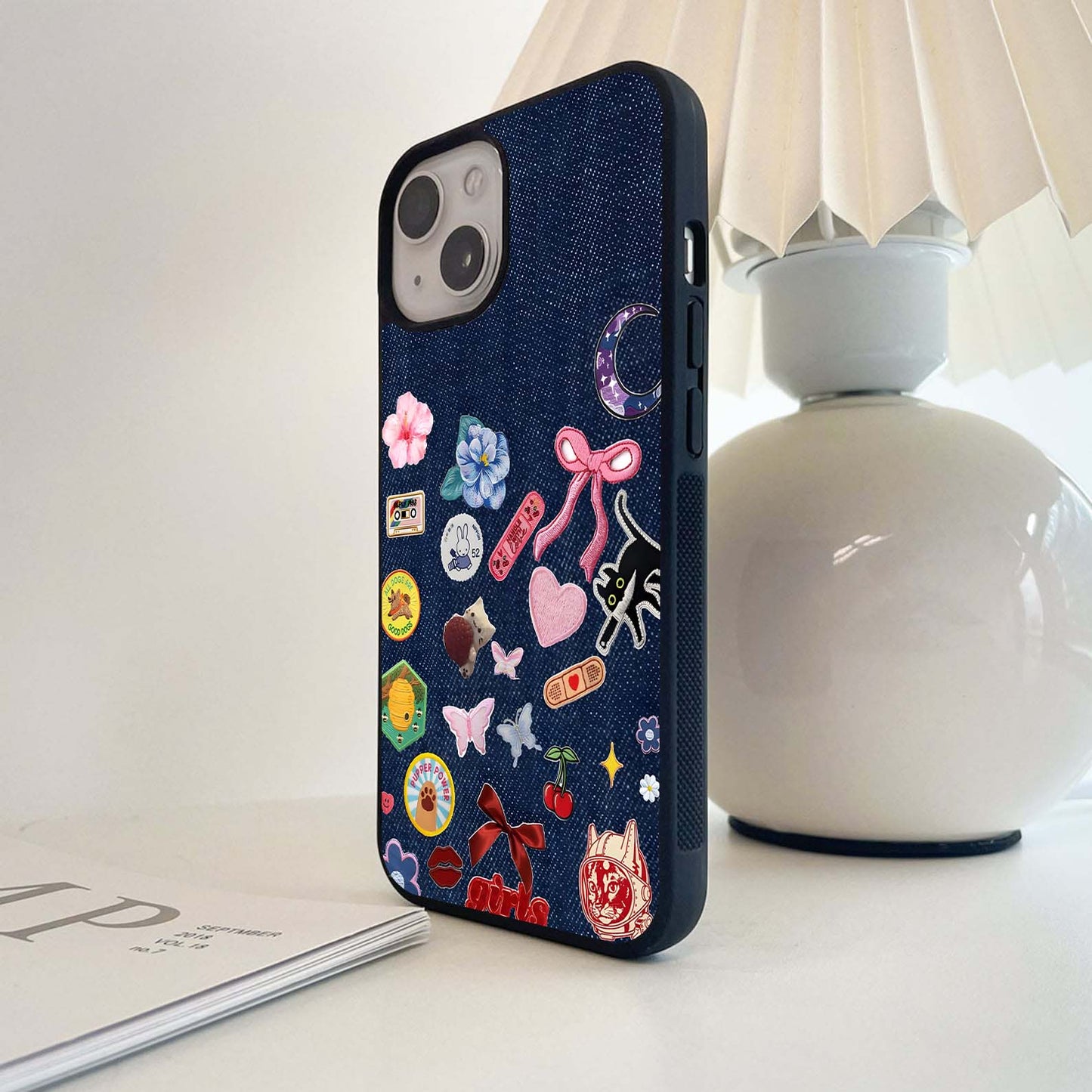 Embroidered Stickers Glass Case