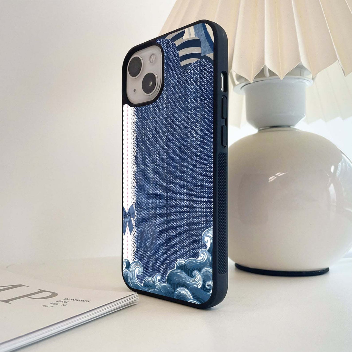 Denim Wave Ribbons Glass Case