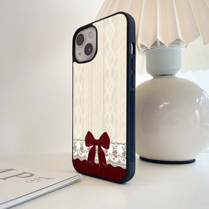 Wine Velvet Bow Glass Case