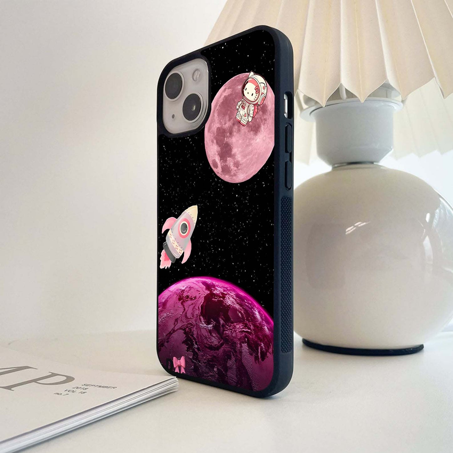 Cute Pink Planet Astronaut Glass Case
