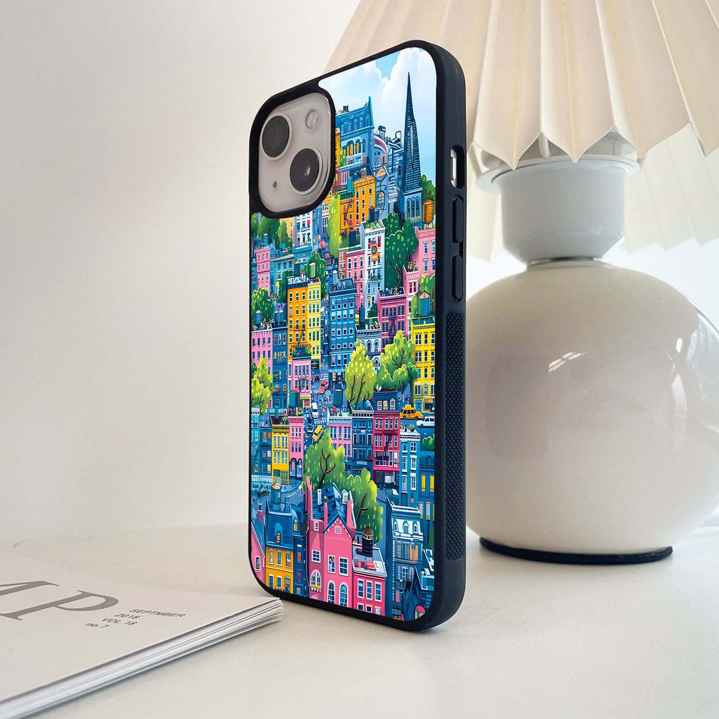 Cartoon Cityscape Glass Case