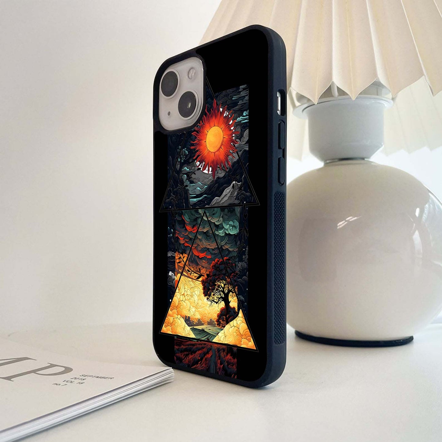 Scenery Under Triangle Glass Case