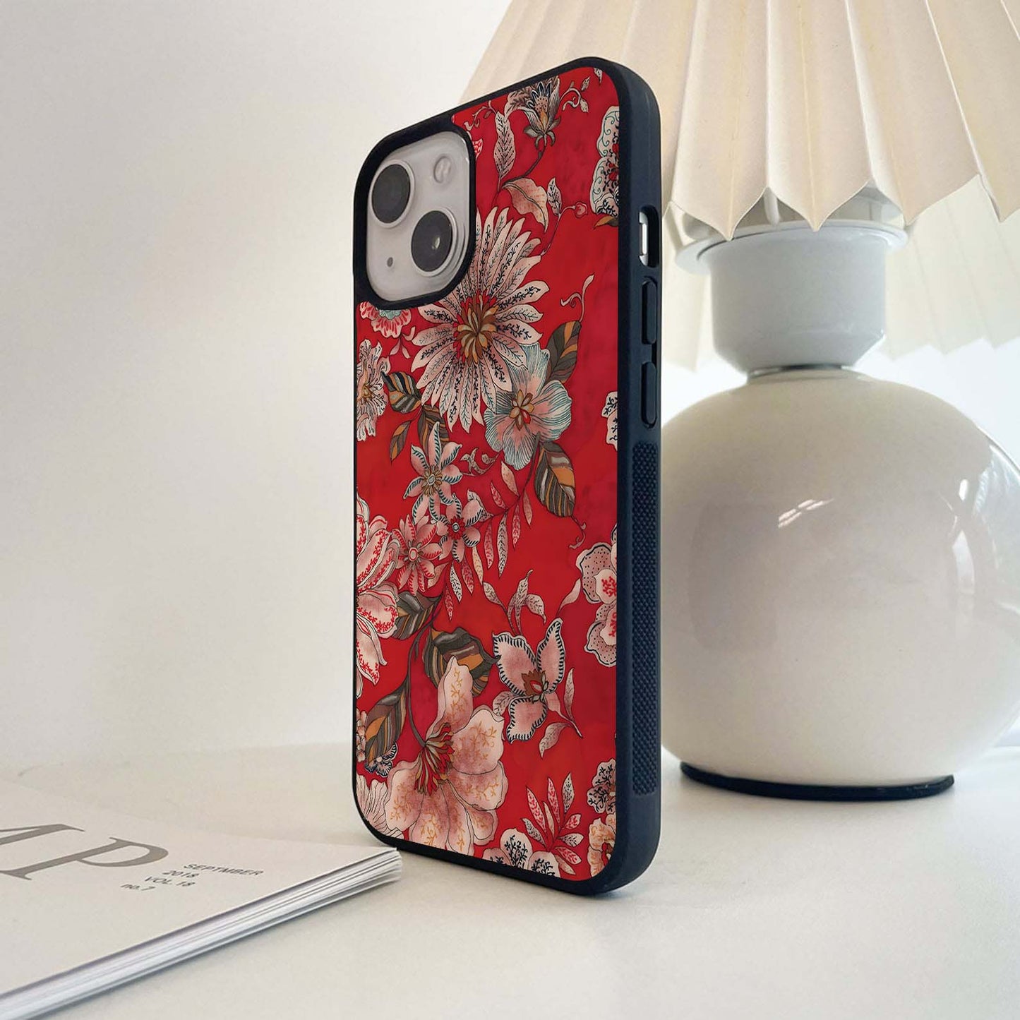 Crimson Bloom Tapestry Glass Case
