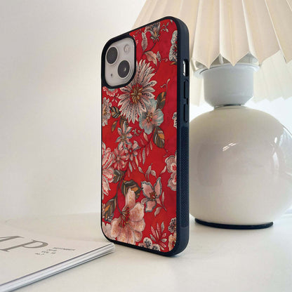 Crimson Bloom Tapestry Glass Case