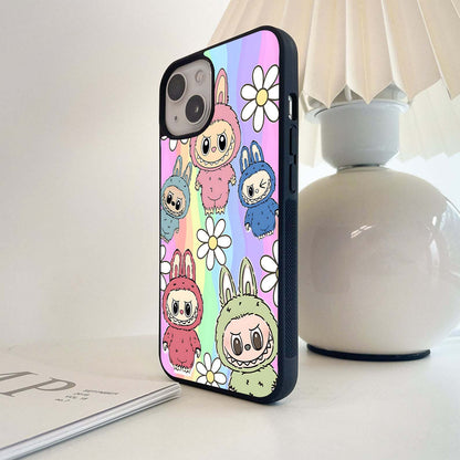 Rainbow Labubu Pattern Glass Case