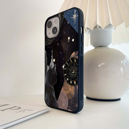 Black Cat Stars Zodiac Glass Case