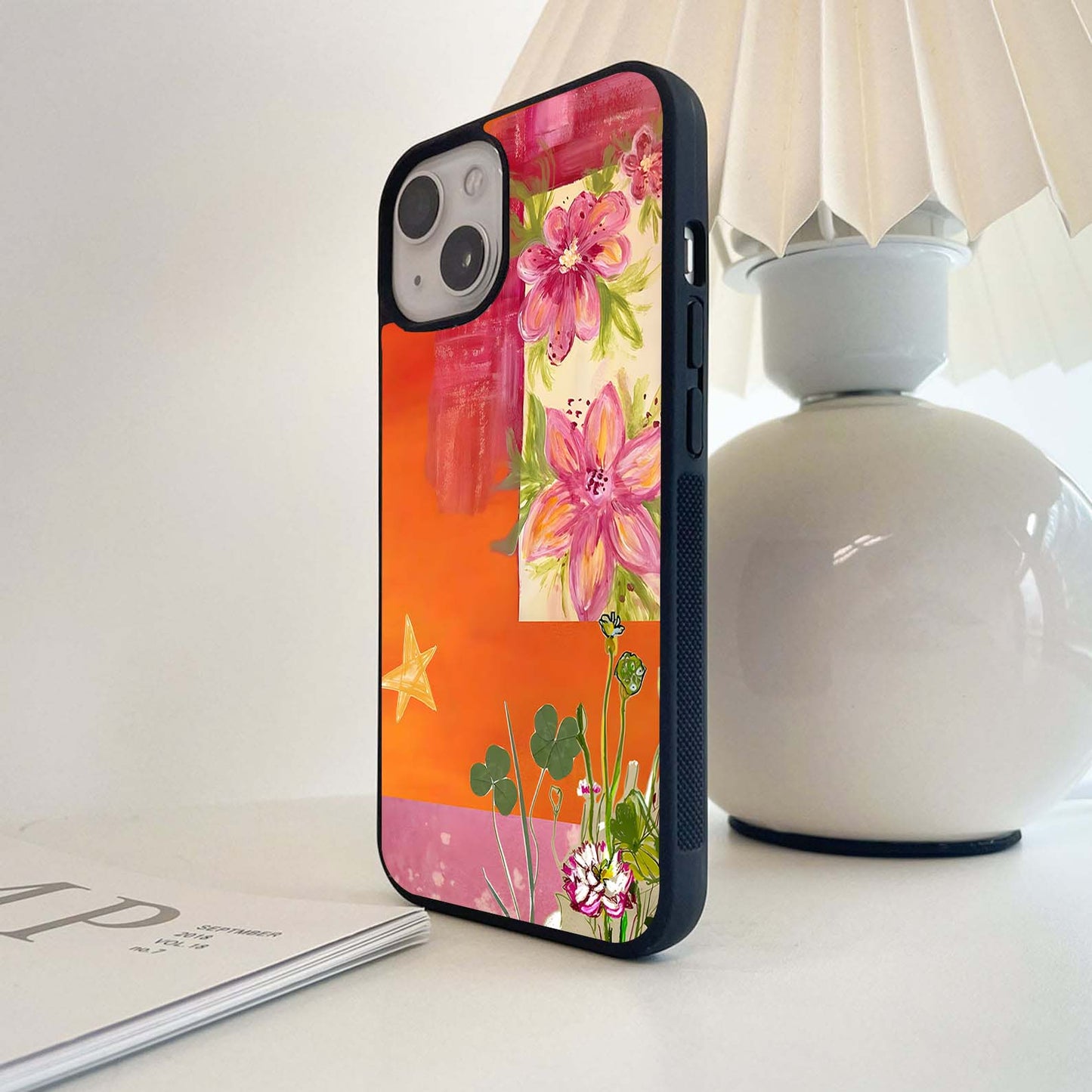 Tangerine Floral Glow Glass Case