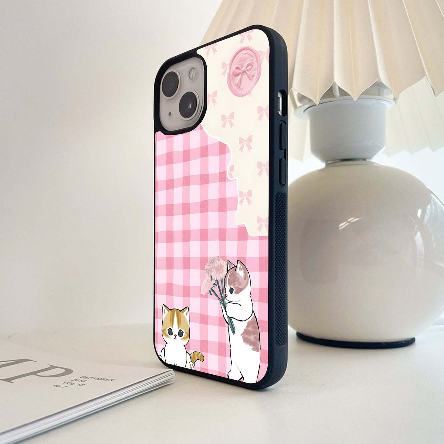 Gingham Cat Glass Case