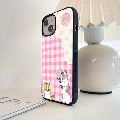 Gingham Cat Glass Case