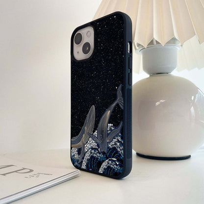 Floating Petal Dolphins Glass Case