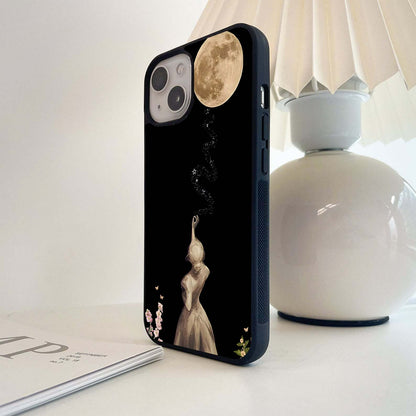 Girl reaching for Moon Glass Case