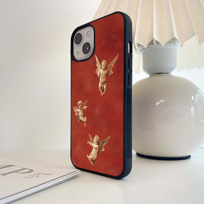 Flying Angel With Maroon Background Glass Case