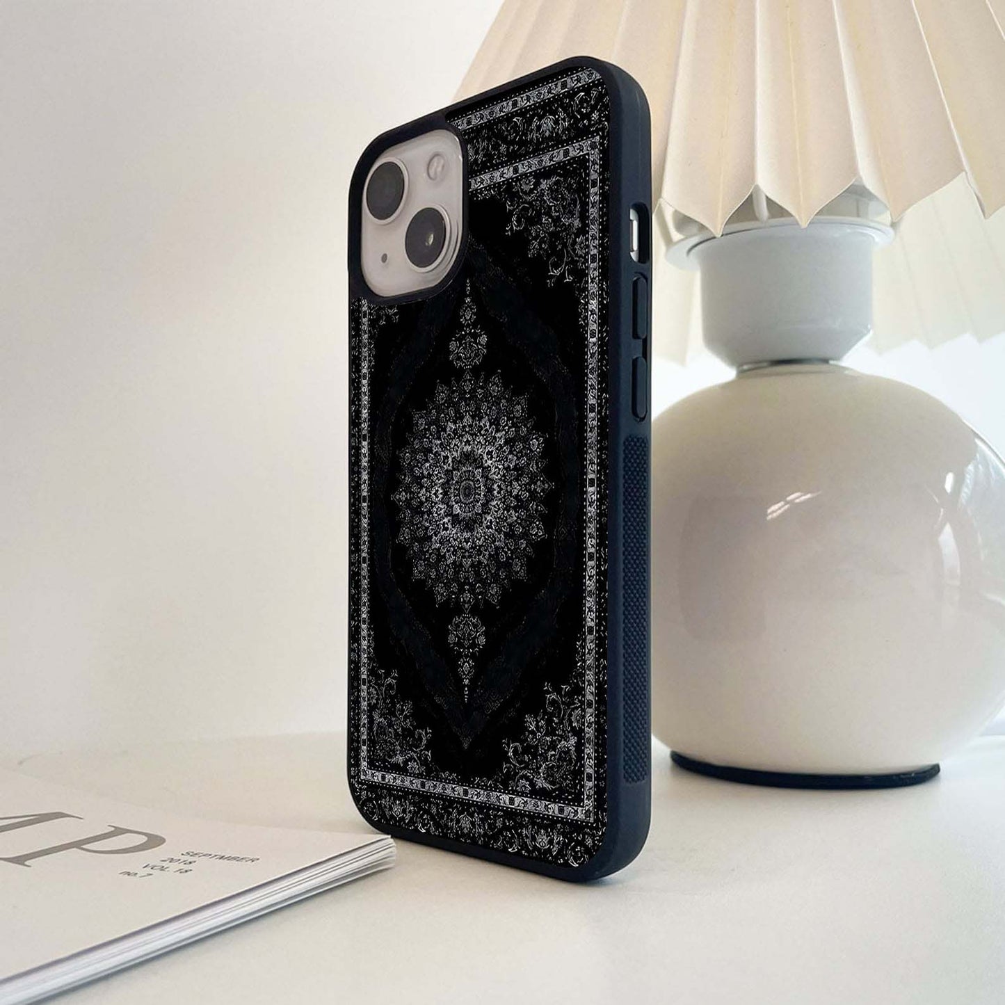 Black Persian Carpet Glass Case