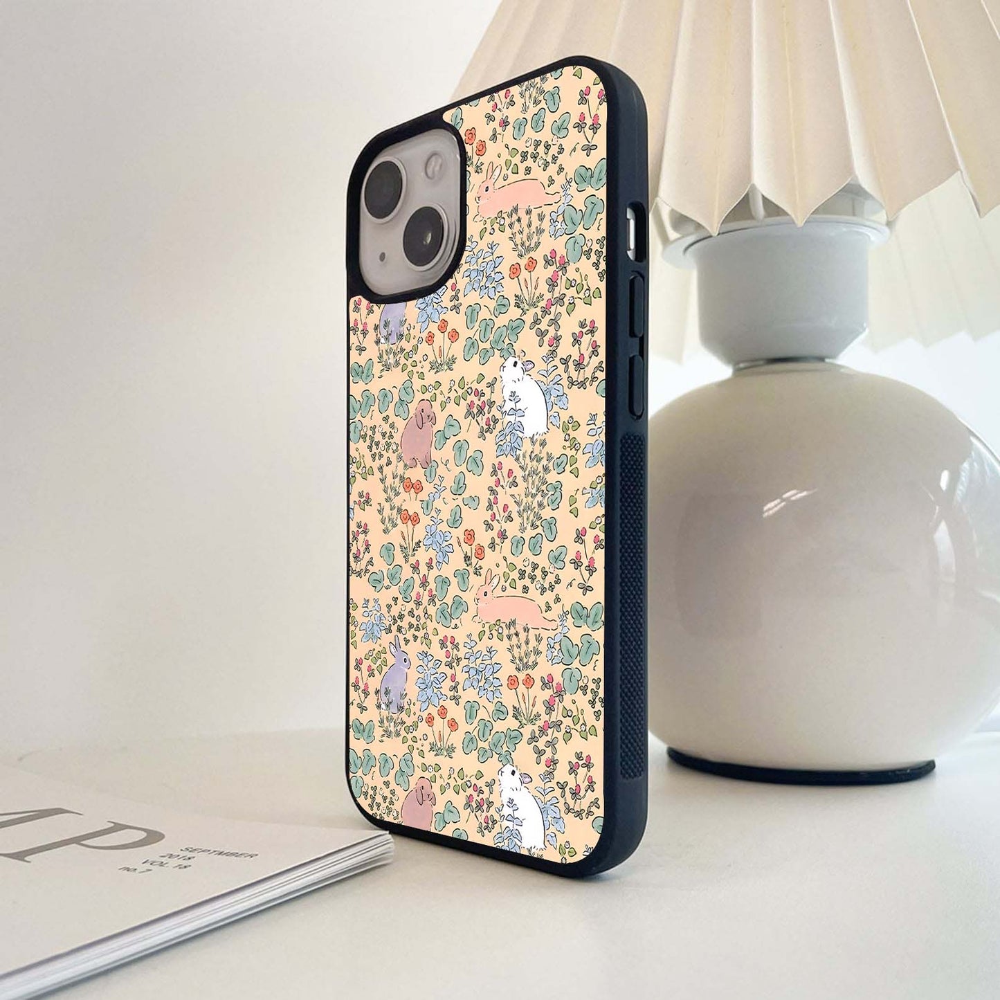 Garden Bunnies Glass Case