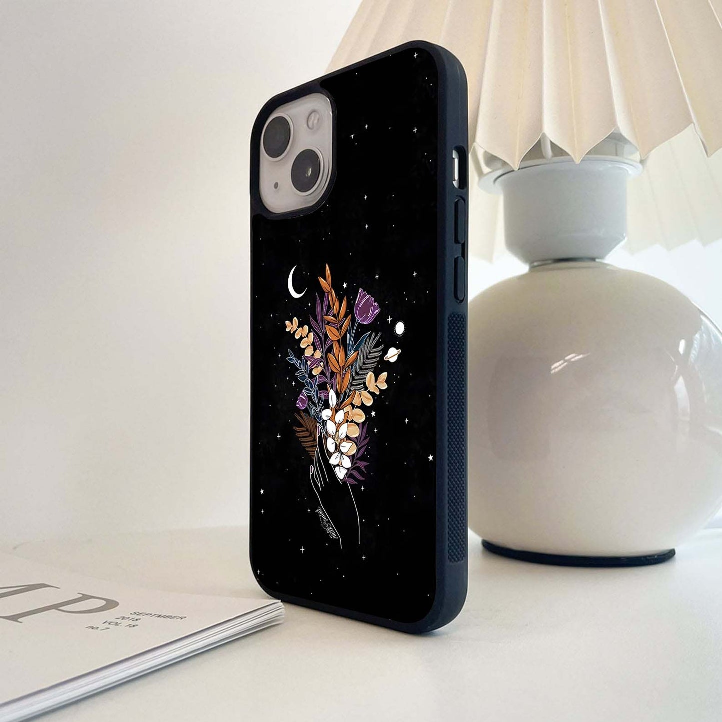 Hand Holding Celestial Flowers Glass Case