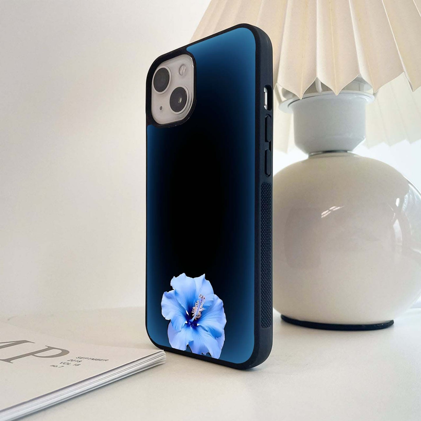 Hibiscus Flower blue glow Glass Case