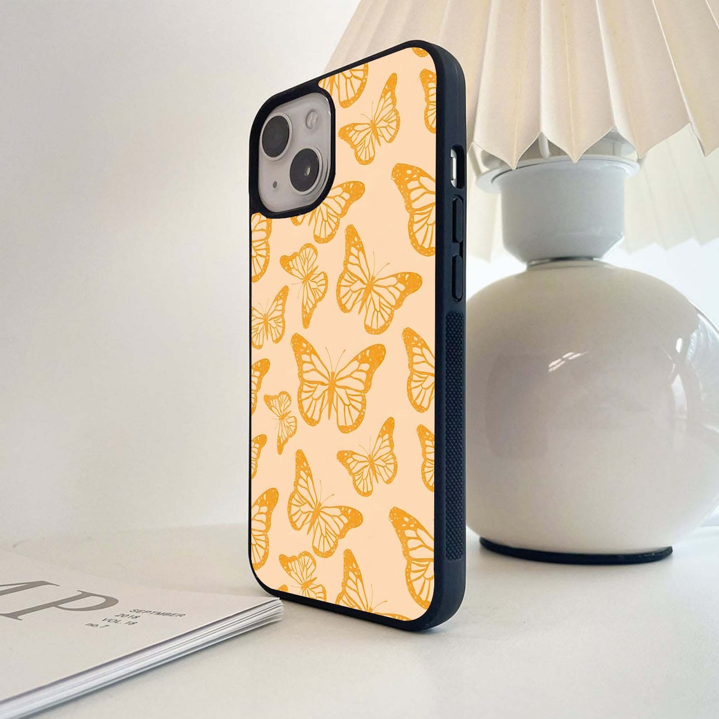 Yellow Retro Butterfly Glass Case