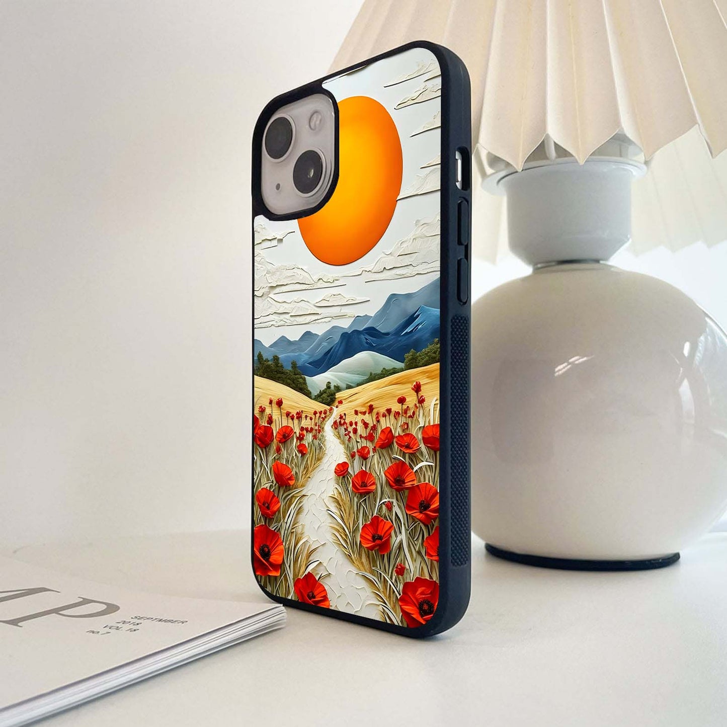 Orange Sun & Poppies Glass Case