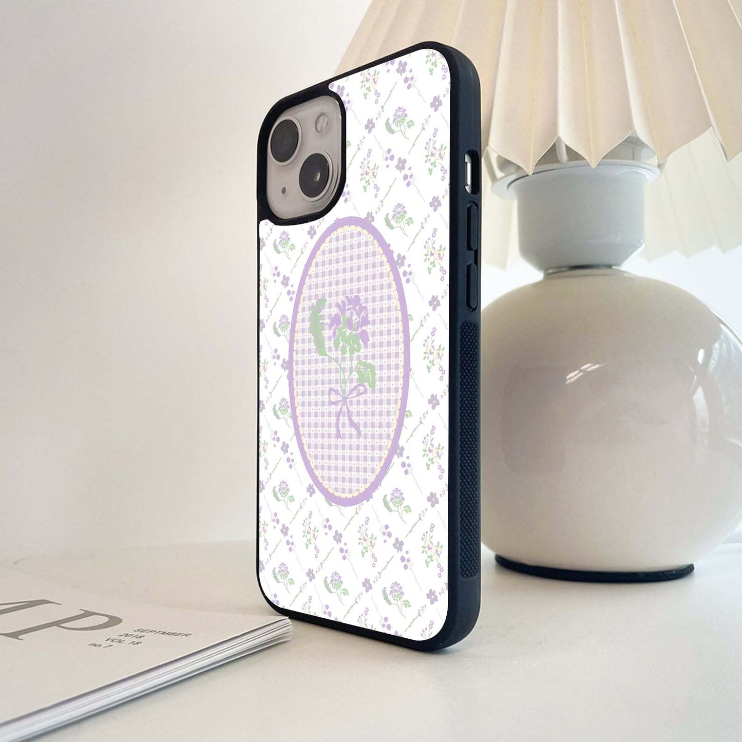 Lavender Gingham Floral Pattern Glass Case
