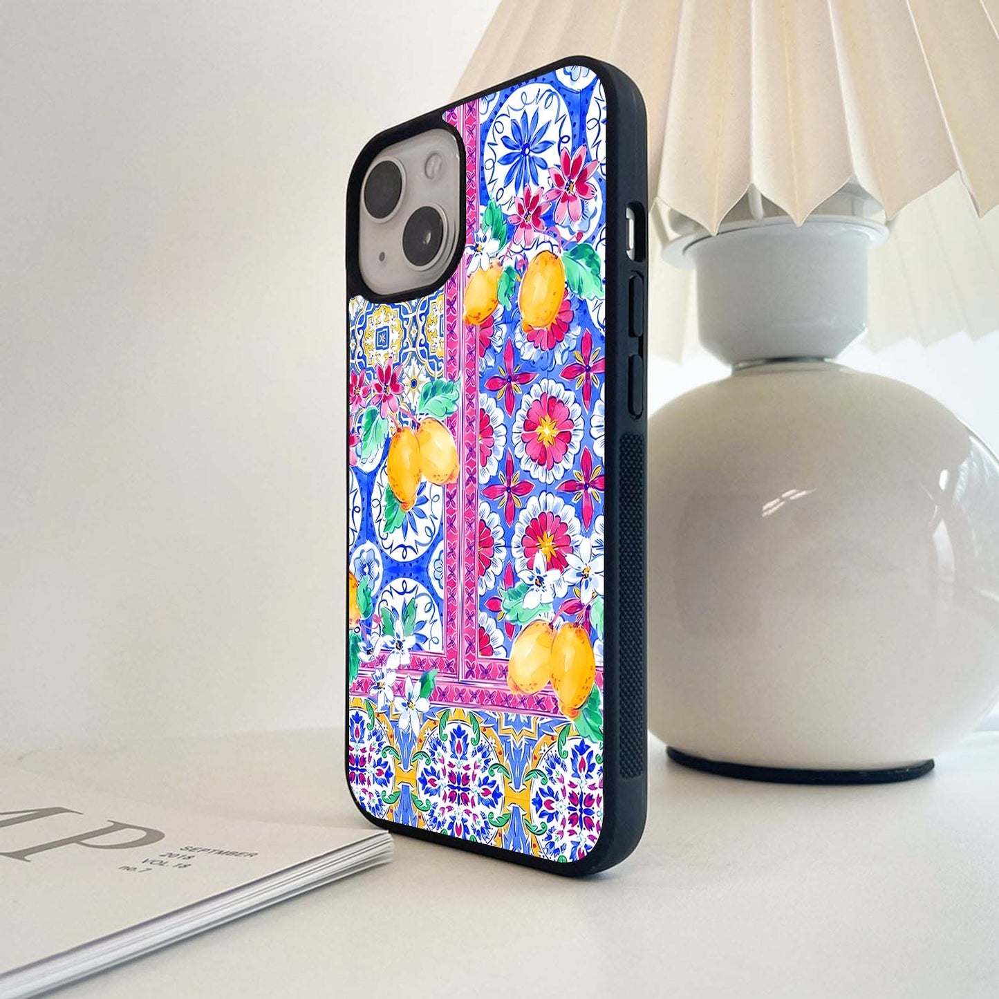 Lemon Tiles with Flowers Glass Case