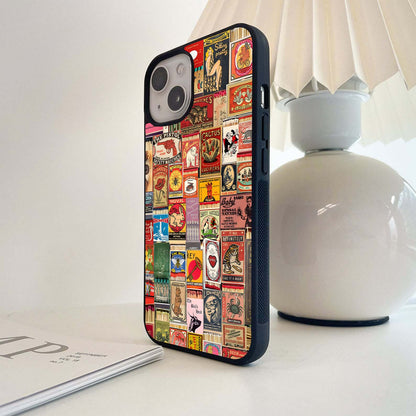 Matchbox Label Collage Glass Case
