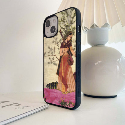 Lady With Veena Art Glass Case