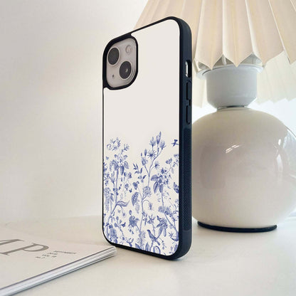 Blue Botanical on Cream Glass Case