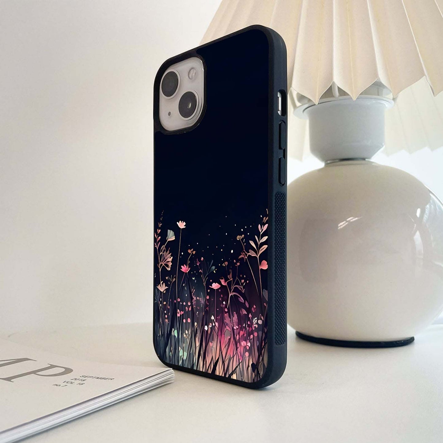 Glowing Flower Silhouettes Glass Case