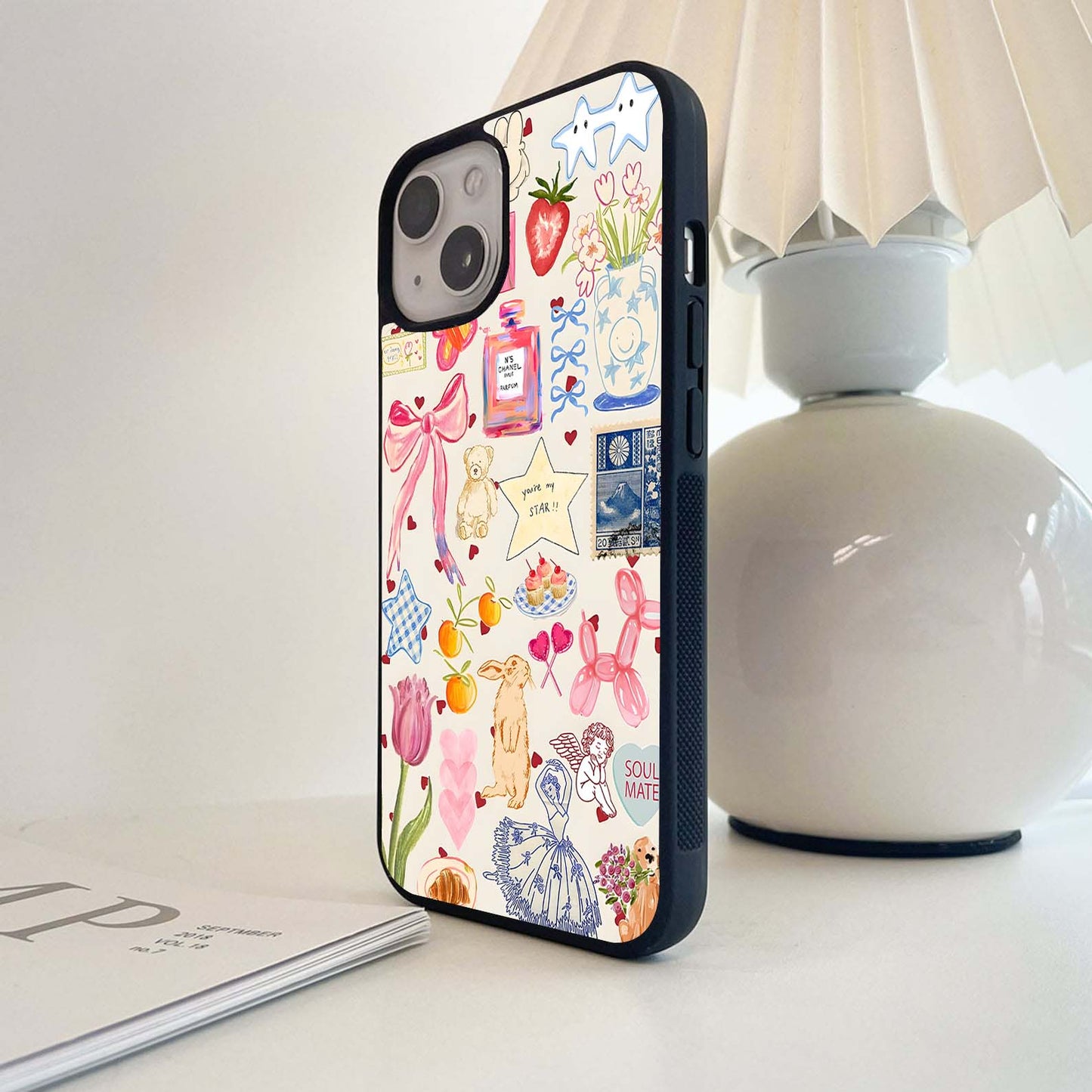 Aesthetic Bow & Bunny Stars Glass Case