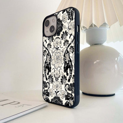 Panther Floral Black Glass Case