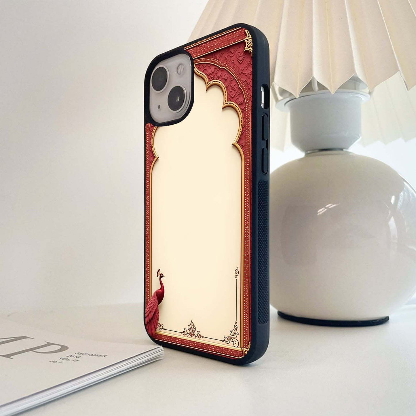 Maroon Mural Birds Glass Case