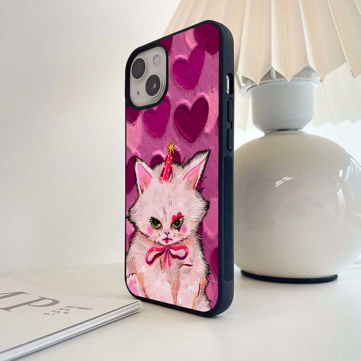 Layered Heart With Cat Glass Case