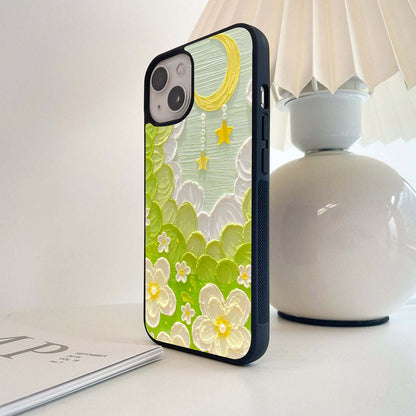 Moon with Pearls & Cream Florals Glass Case