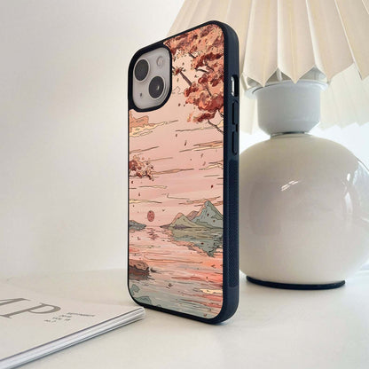 Sunset Over Lake Glass Case