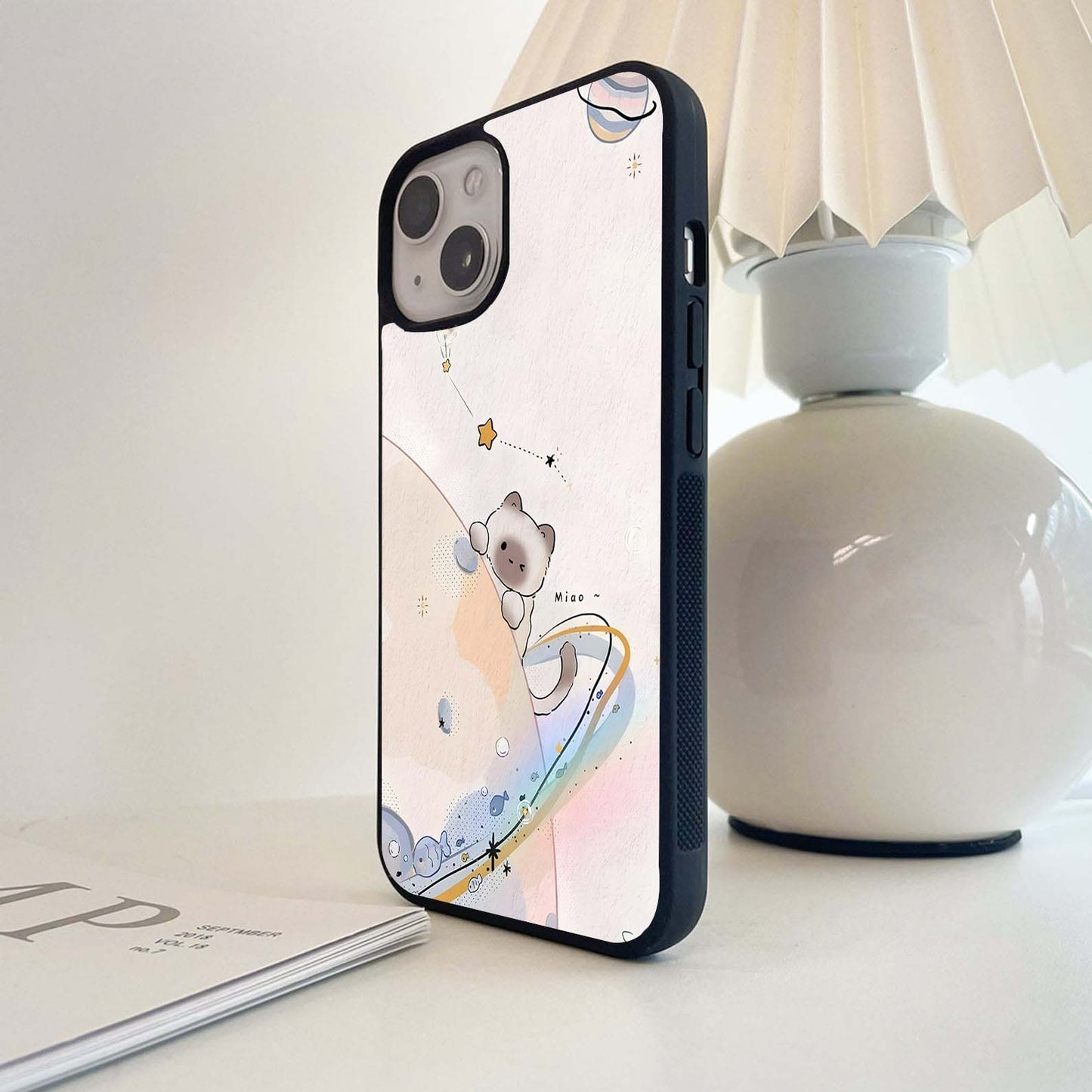 Miao Cat On Planet Glass Case