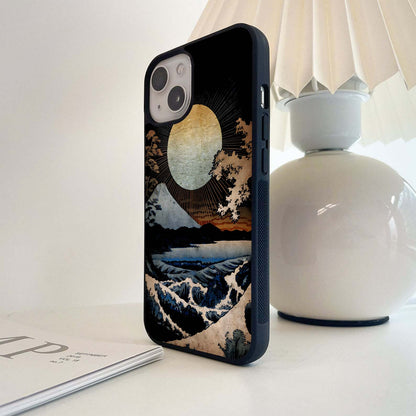 Golden Sun Over Waves Glass Case