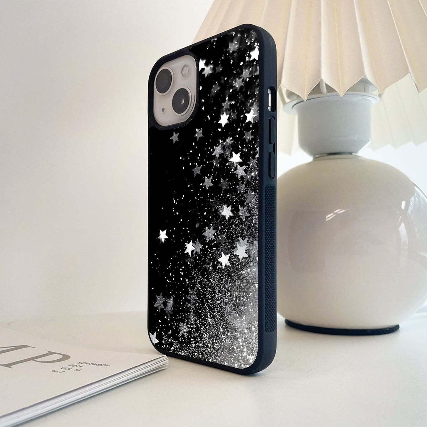 Black Glittering Stars Glass Case