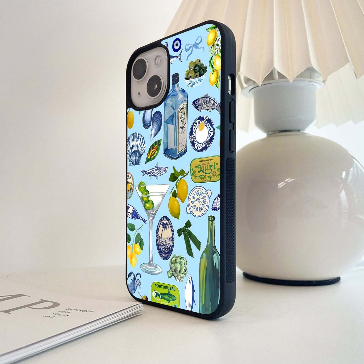 Blue Lemon Collage Glass Case