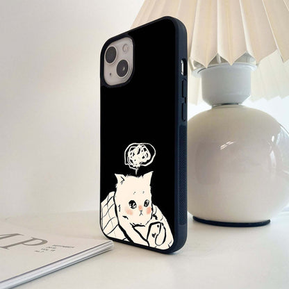 Anxious Cat Doodle Glass Case