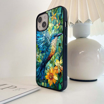 Mosaic Blue Bird Glass Case