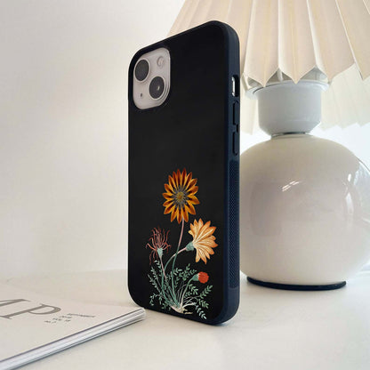 Orange Botanical on Black Glass Case