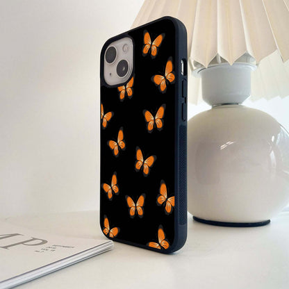 Orange Butterflies on Black Glass Case