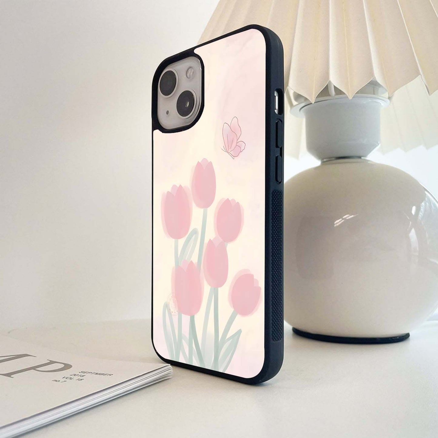 Peach Tulip Charm Glass Case