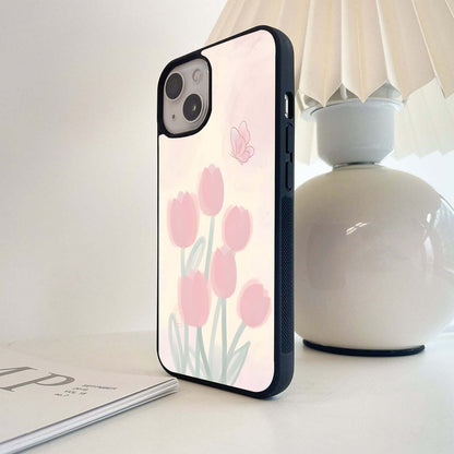 Peach Tulip Charm Glass Case