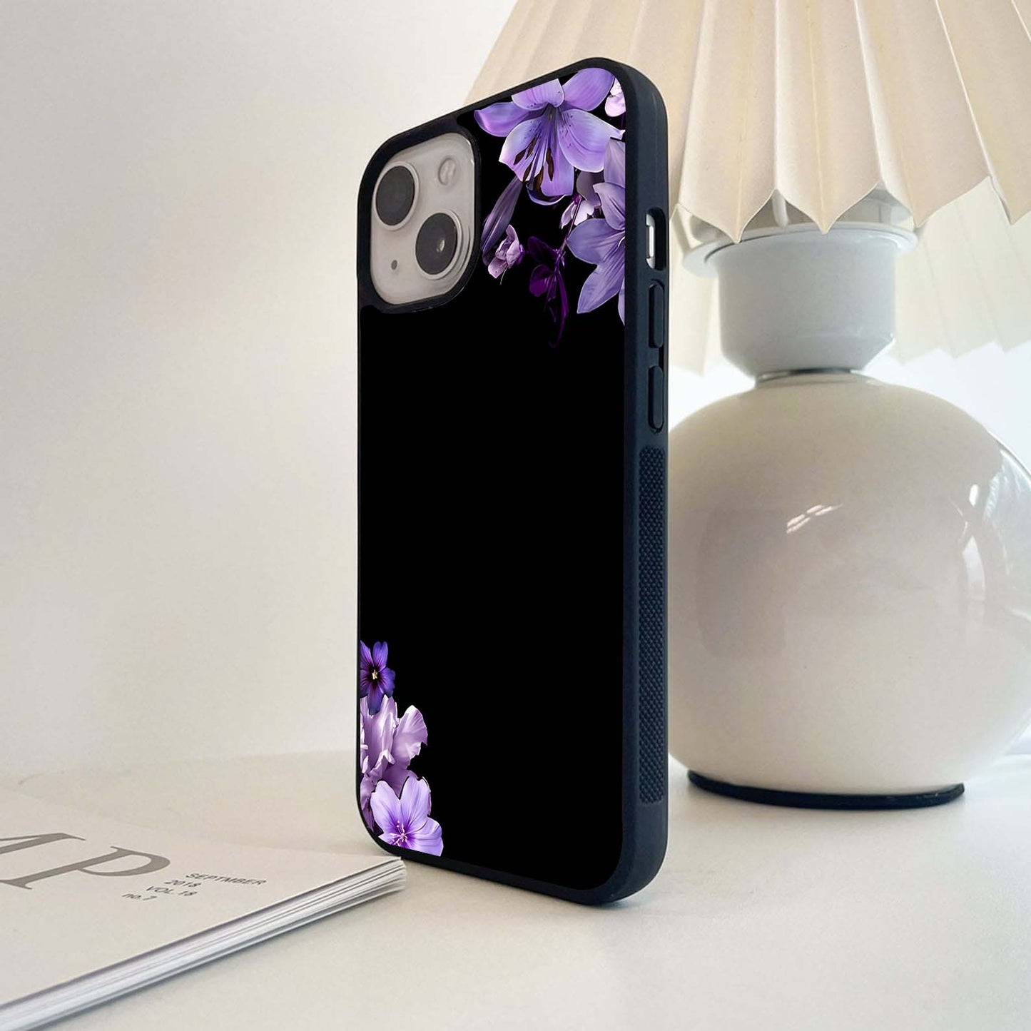 Purple Corner Flowers Glass Case