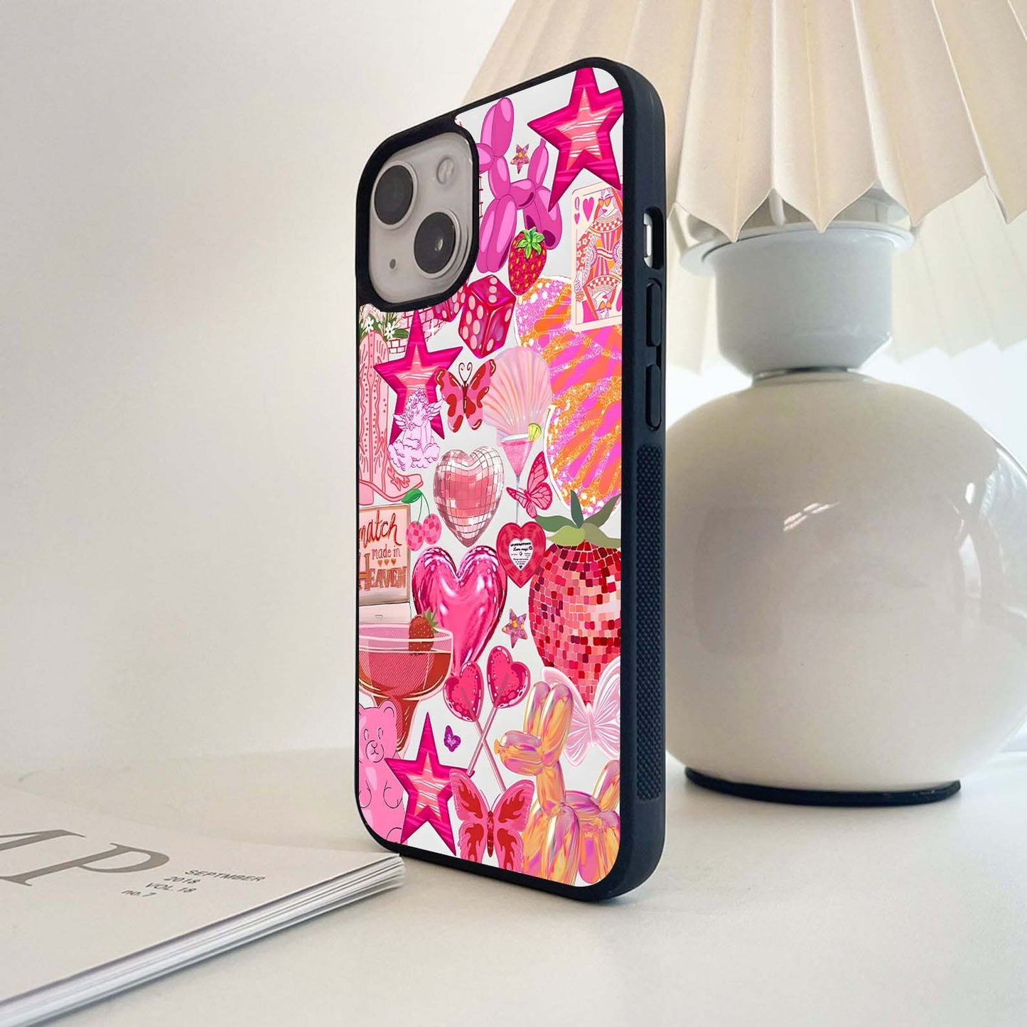 Pink Disco Collage Glass Case